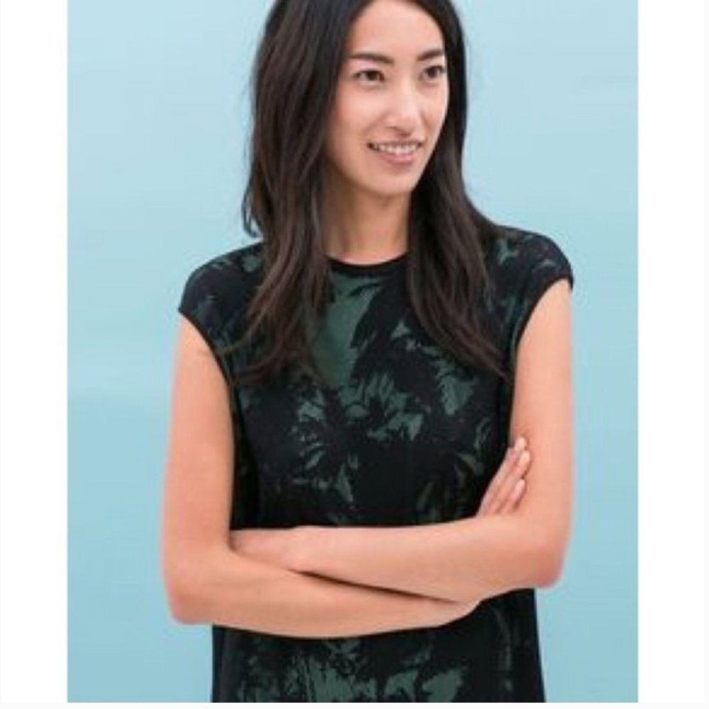 Zara Black and Green Floral Mini Dress